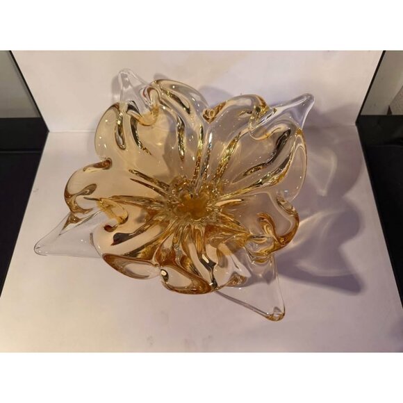 Vintage 1960's Signed Chalet Art Glass Handblown Light Honey Amber on Clear 10.5 - Picture 2 of 8